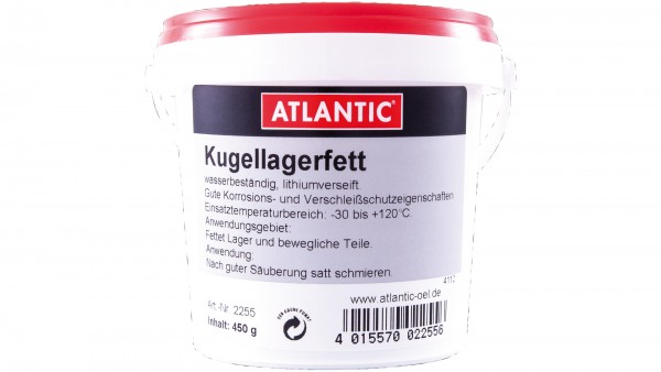 ATLANTIC Kugellagerfett; Transparent, sorgt für eine dauerhafte Schmierung von Lagern und beweglichen Teilen. Lithiumverseift, wasserbeständig und gut