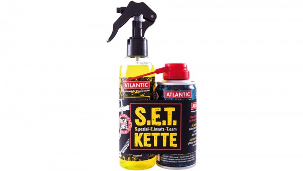 ATLANTIC Kettenpflege-Set &quot;Kettenbox&quot;; Set für professionelle Kettenpflege, bestehend aus Kettenreiniger, 250ml (0.356.412/7) und Kettenfett, 150ml (0