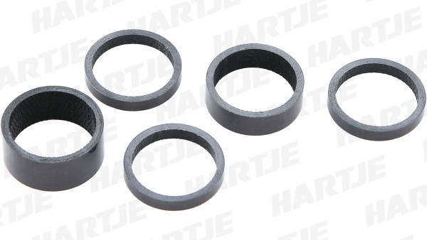 CONTEC Spacer-Set &quot;Carbon&quot;; SB-verpackt, mit 5 Spacern, 100% Vollcarbon im UD-Finish; 3x 5mm, 1x 10mm, 1x 15mm, 1 1/8&quot;