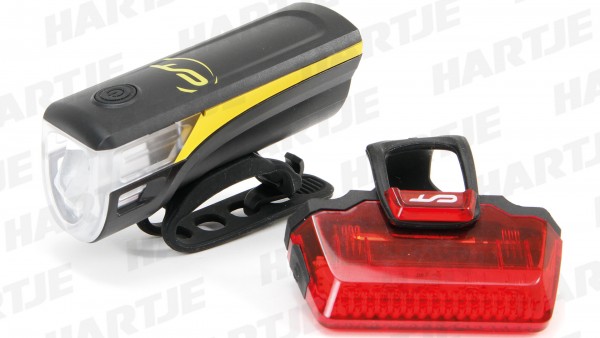 CONTEC Batterie-LED-Leuchten-Set &quot;Speed-LED&quot;; SB-verpackt, 20Lux, mit deutschem Prüfzeichen; Bestehend aus LED-Scheinwerfer und LED-Rücklicht, inkl. 5