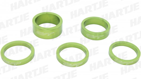 CONTEC Spacer-Set &quot;Select&quot;; SB-verpackt, mit 5 Aluminium Spacern, für 1 1/8&quot;; 3x 5 mm, 1x 10 mm, 1x 15 mm, Guerilla green